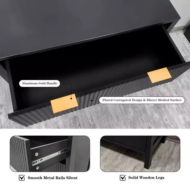 per camera da letto, comò in legno massiccio stile farmhouse a 4 cassetti, cassettiera vintage con gambe affusolate