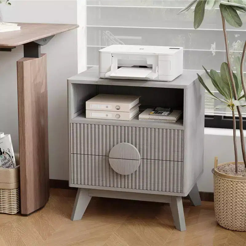 Comodino moderno scanalato, Comodino in legno, Tavolino, Cassetti e ripiano portaoggetti per soggiorno e camera da letto