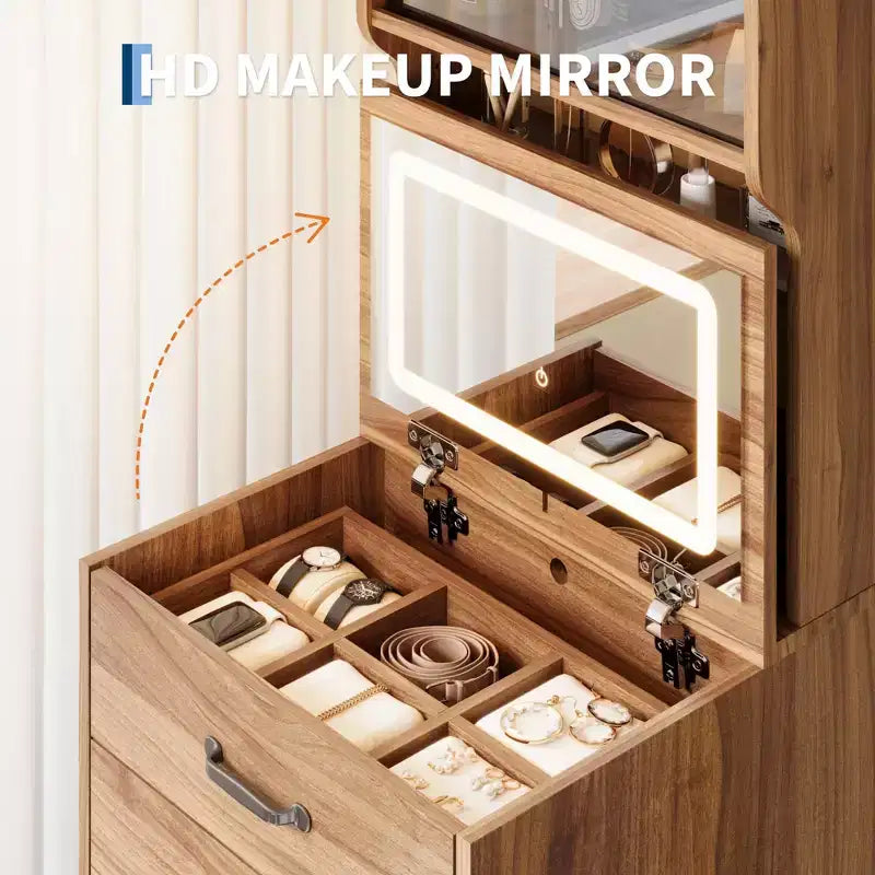 Toeletta 3 in 1 con Specchio a Scomparsa e Luci, Set Trucco Compatto con Sgabello Contenitore, Tavolo da Trucco Piccolo per Camera da Letto, Nero