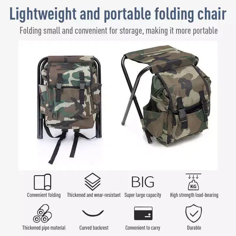 Sedia Zaino Portatile Pieghevole per Alpinismo e Pesca, Sgabello in Tessuto Oxford con Carico Massimo 100 kg per Campeggio, Escursionismo e Viaggi