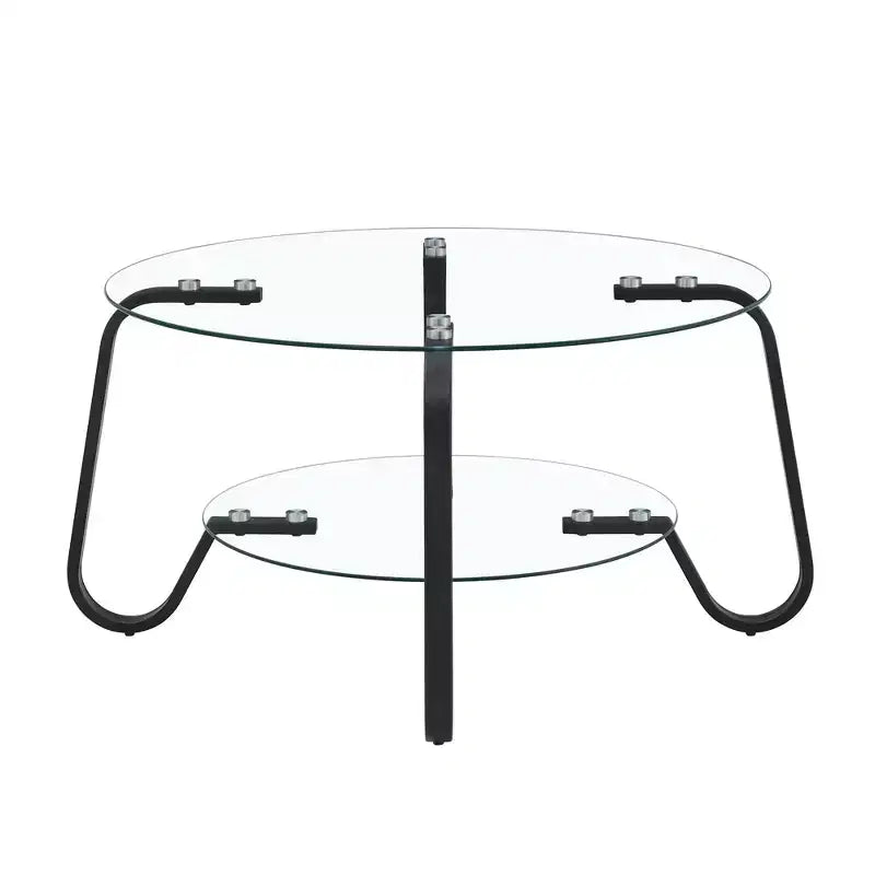 Tavolino da caffè retrò minimalista con struttura in metallo e doppio ripiano in vetro temperato, dimensioni 80x80x45 cm