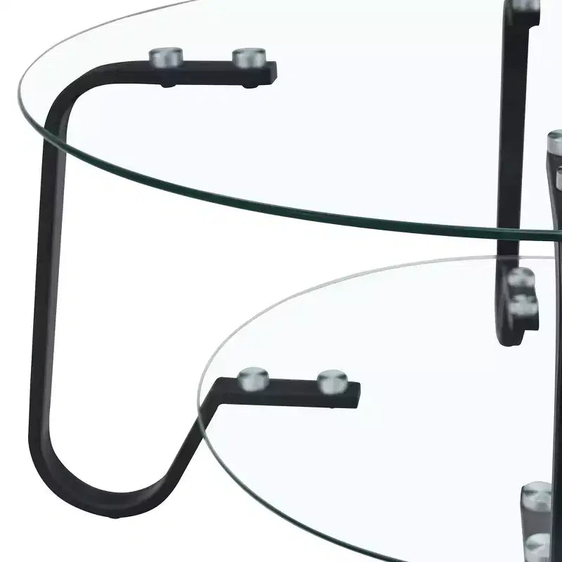 Tavolino da caffè retrò minimalista con struttura in metallo e doppio ripiano in vetro temperato, dimensioni 80x80x45 cm