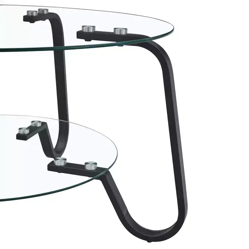 Tavolino da caffè retrò minimalista con struttura in metallo e doppio ripiano in vetro temperato, dimensioni 80x80x45 cm