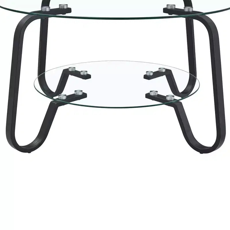 Tavolino da caffè retrò minimalista con struttura in metallo e doppio ripiano in vetro temperato, dimensioni 80x80x45 cm
