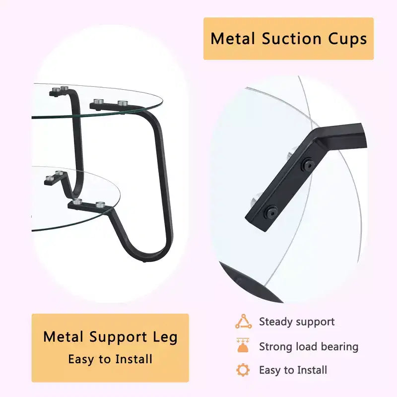 Tavolino da caffè retrò minimalista con struttura in metallo e doppio ripiano in vetro temperato, dimensioni 80x80x45 cm