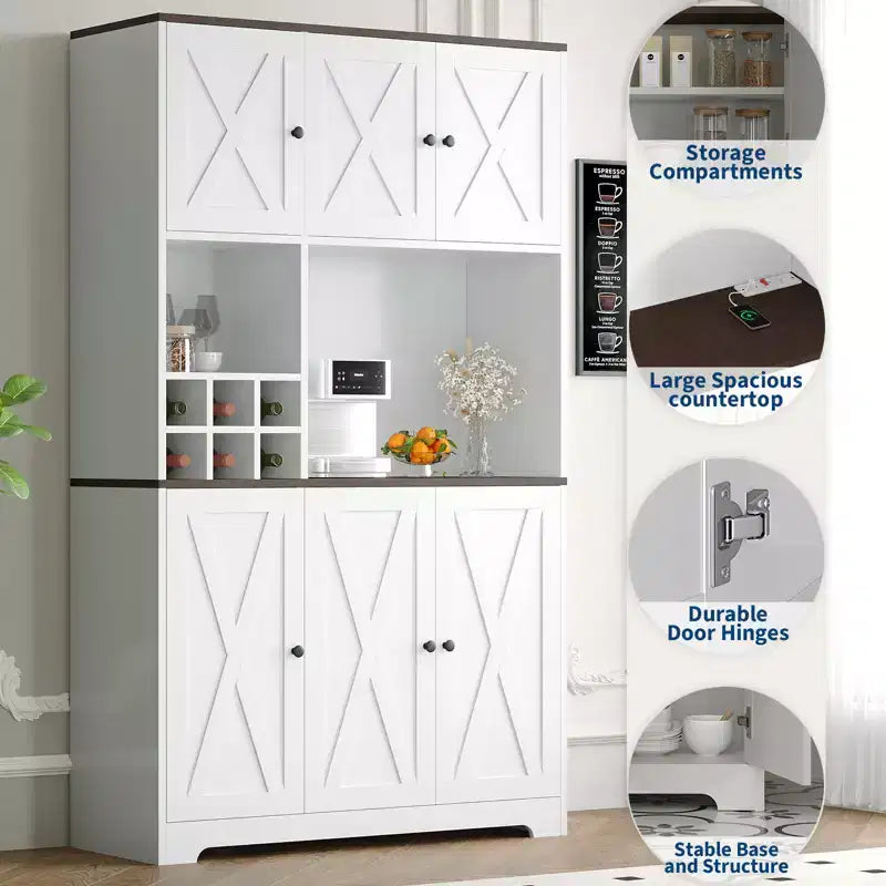 Dispensa da cucina bianca alta 180 cm, credenza da cucina moderna stile coloniale, mobile autoportante per stazione caffè con spazio contenitore
