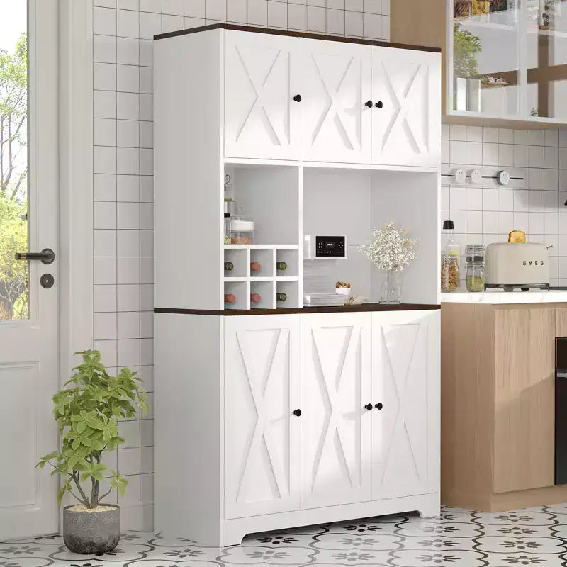 Dispensa da cucina bianca alta 180 cm, credenza da cucina moderna stile coloniale, mobile autoportante per stazione caffè con spazio contenitore