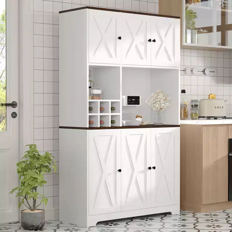 Dispensa da cucina bianca alta 180 cm, credenza da cucina moderna stile coloniale, mobile autoportante per stazione caffè con spazio contenitore