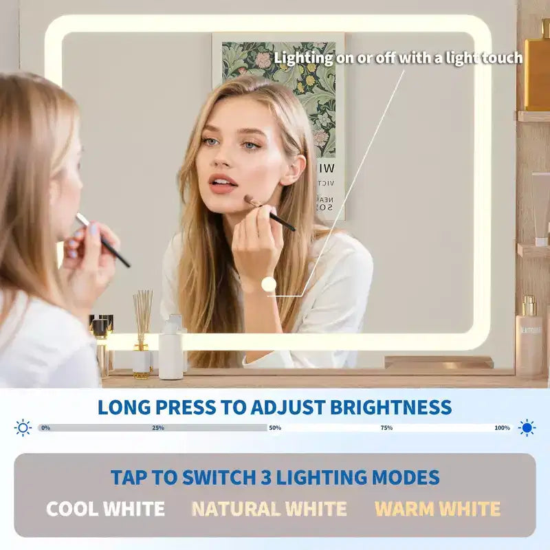 Scrivania da trucco a LED da 31,5 pollici con specchio e 2 cassetti per camera da letto, per riporre e organizzare