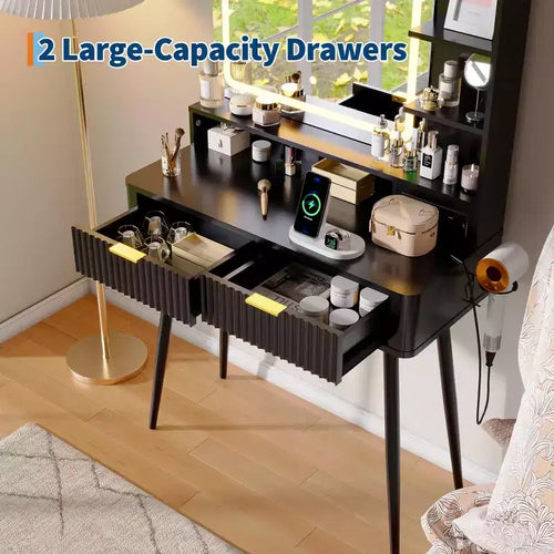 Scrivania da trucco a LED da 31,5 pollici con specchio e 2 cassetti per camera da letto, per riporre e organizzare
