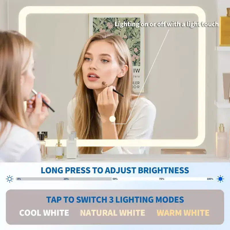 Scrivania da trucco a LED da 31,5 pollici con specchio e 2 cassetti per camera da letto, per riporre e organizzare