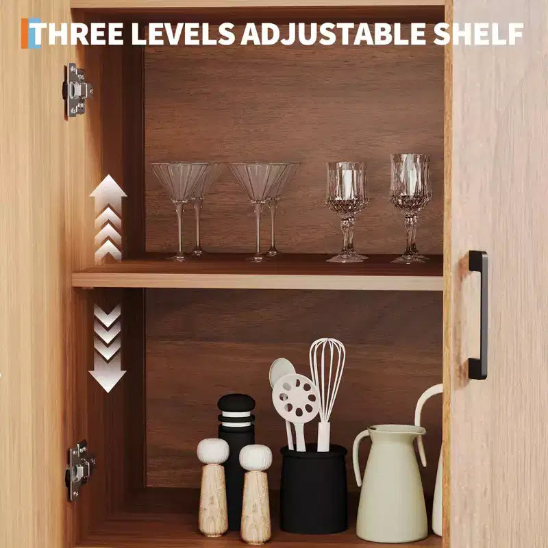 Armadietto portaoggetti alto ad arco da 71 pollici con ripiani aperti e ante, libreria moderna a 5 livelli per sala da pranzo, cucina o soggiorno - Marrone