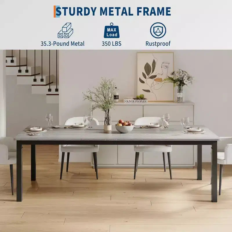 Tavolo da pranzo industriale da 78,7 pollici per 8 persone, tavolo da pranzo lungo in legno con design a tenone a mortasa, tavolo da cucina con robuste gambe in metallo, per sala da pranzo ufficio