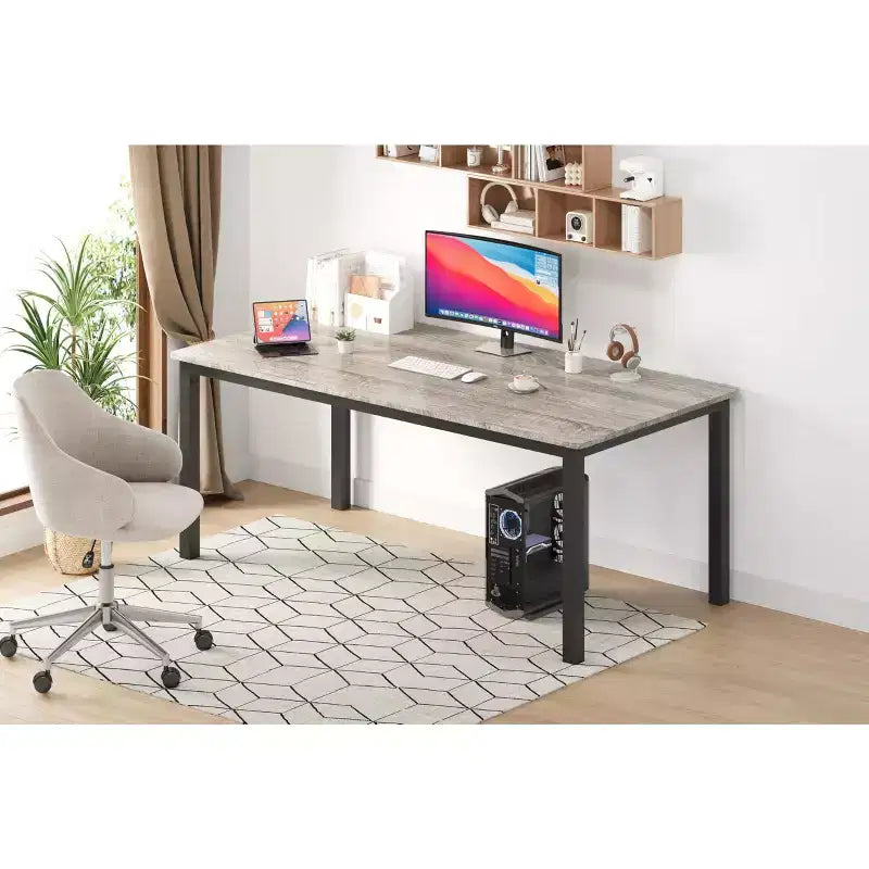 Tavolo da pranzo industriale da 78,7 pollici per 8 persone, tavolo da pranzo lungo in legno con design a tenone a mortasa, tavolo da cucina con robuste gambe in metallo, per sala da pranzo ufficio