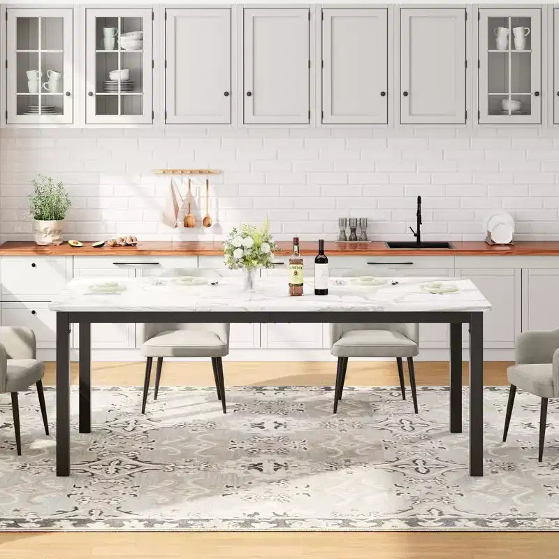 Tavolo da pranzo industriale da 78,7 pollici per 8 persone, tavolo da pranzo lungo in legno con design a tenone a mortasa, tavolo da cucina con robuste gambe in metallo, per sala da pranzo ufficio