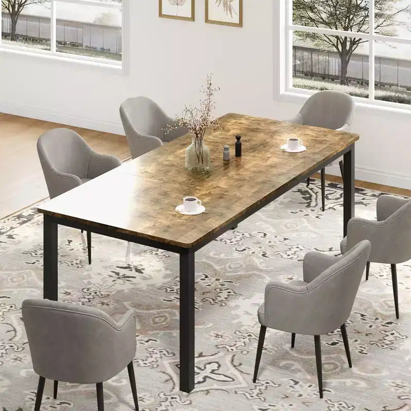 Tavolo da pranzo industriale da 78,7 pollici per 8 persone, tavolo da pranzo lungo in legno con design a tenone a mortasa, tavolo da cucina con robuste gambe in metallo, per sala da pranzo ufficio