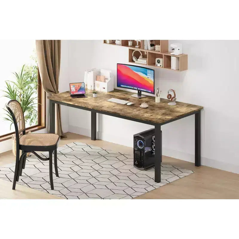 Tavolo da pranzo industriale da 78,7 pollici per 8 persone, tavolo da pranzo lungo in legno con design a tenone a mortasa, tavolo da cucina con robuste gambe in metallo, per sala da pranzo ufficio