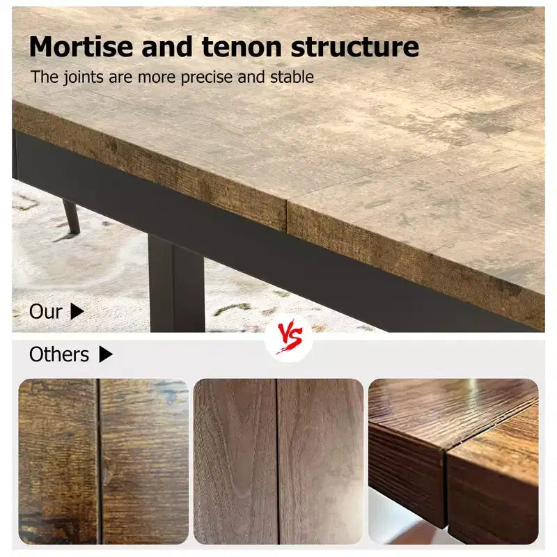 Tavolo da pranzo industriale da 78,7 pollici per 8 persone, tavolo da pranzo lungo in legno con design a tenone a mortasa, tavolo da cucina con robuste gambe in metallo, per sala da pranzo ufficio