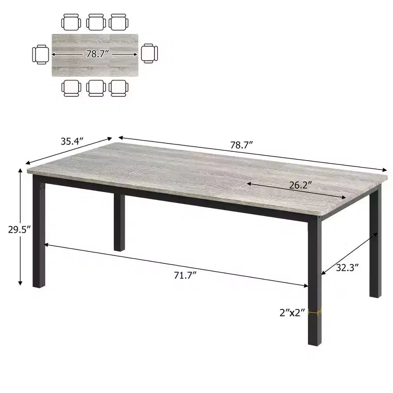 Tavolo da pranzo industriale da 78,7 pollici per 8 persone, tavolo da pranzo lungo in legno con design a tenone a mortasa, tavolo da cucina con robuste gambe in metallo, per sala da pranzo ufficio
