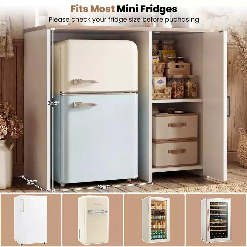 Mobiletto con spazio per mini frigo, mobiletto bar per caffè con ripiano contenitore