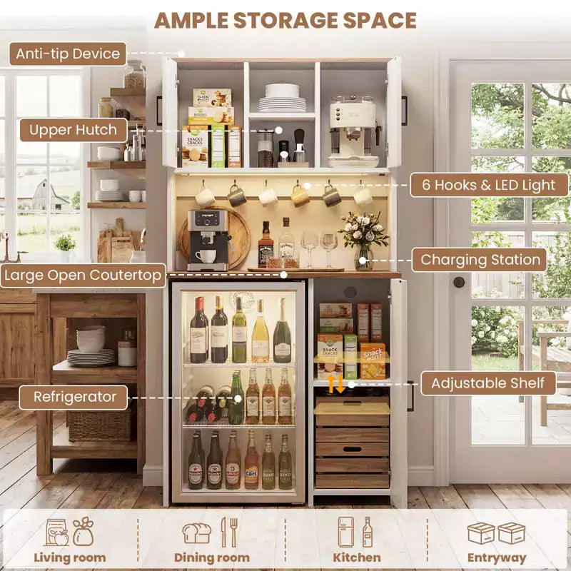 Mobiletto con spazio per mini frigo, mobiletto bar per caffè con ripiano contenitore