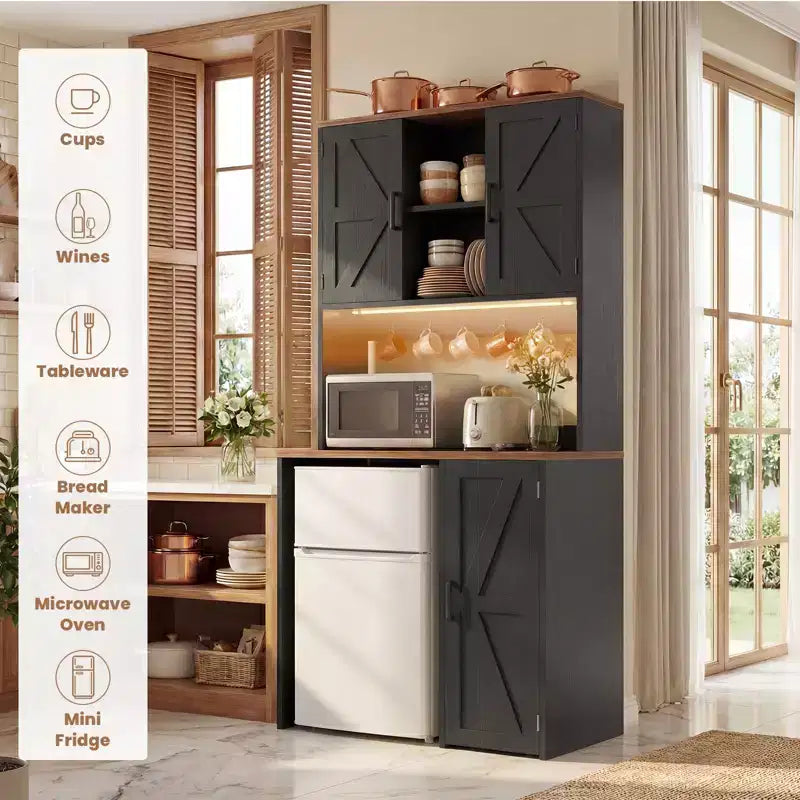 Mobiletto con spazio per mini frigo, mobiletto bar per caffè con ripiano contenitore