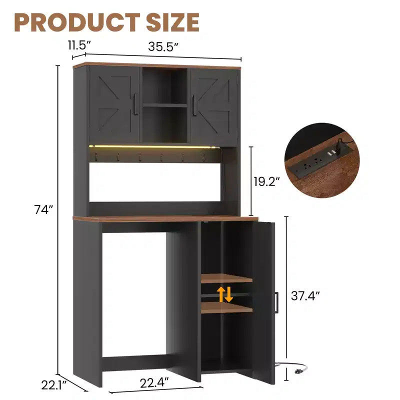 Mobiletto con spazio per mini frigo, mobiletto bar per caffè con ripiano contenitore