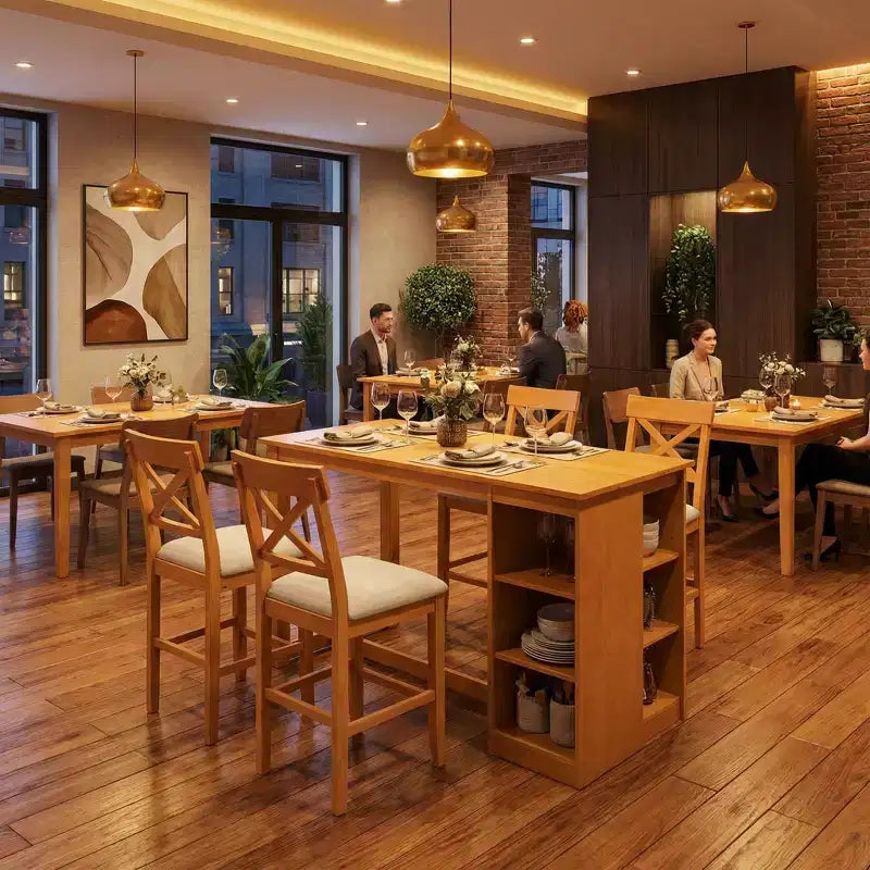 Set da Pranzo in Legno Massello per 4 con Ripiani, Tavolo Rettangolare da Cucina e 4 Sedie per Sala da Pranzo, Angolo Colazione Appartamento