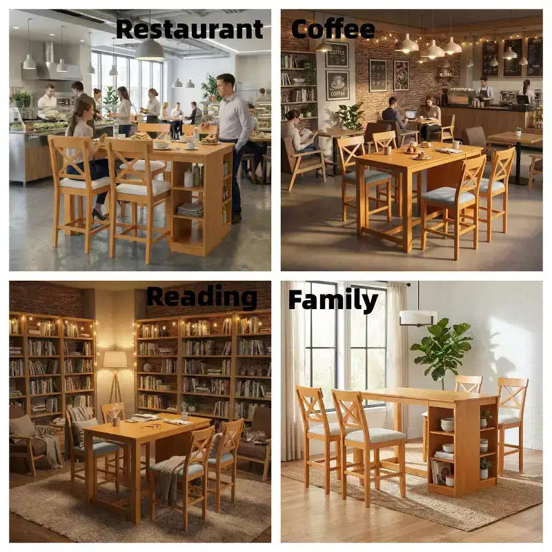 Set da Pranzo in Legno Massello per 4 con Ripiani, Tavolo Rettangolare da Cucina e 4 Sedie per Sala da Pranzo, Angolo Colazione Appartamento