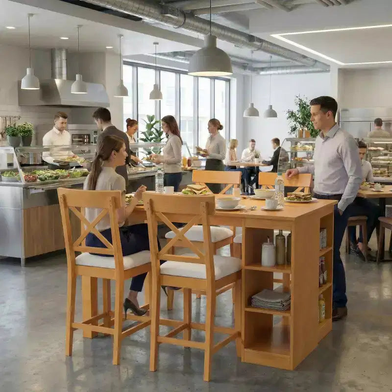 Set da Pranzo in Legno Massello per 4 con Ripiani, Tavolo Rettangolare da Cucina e 4 Sedie per Sala da Pranzo, Angolo Colazione Appartamento