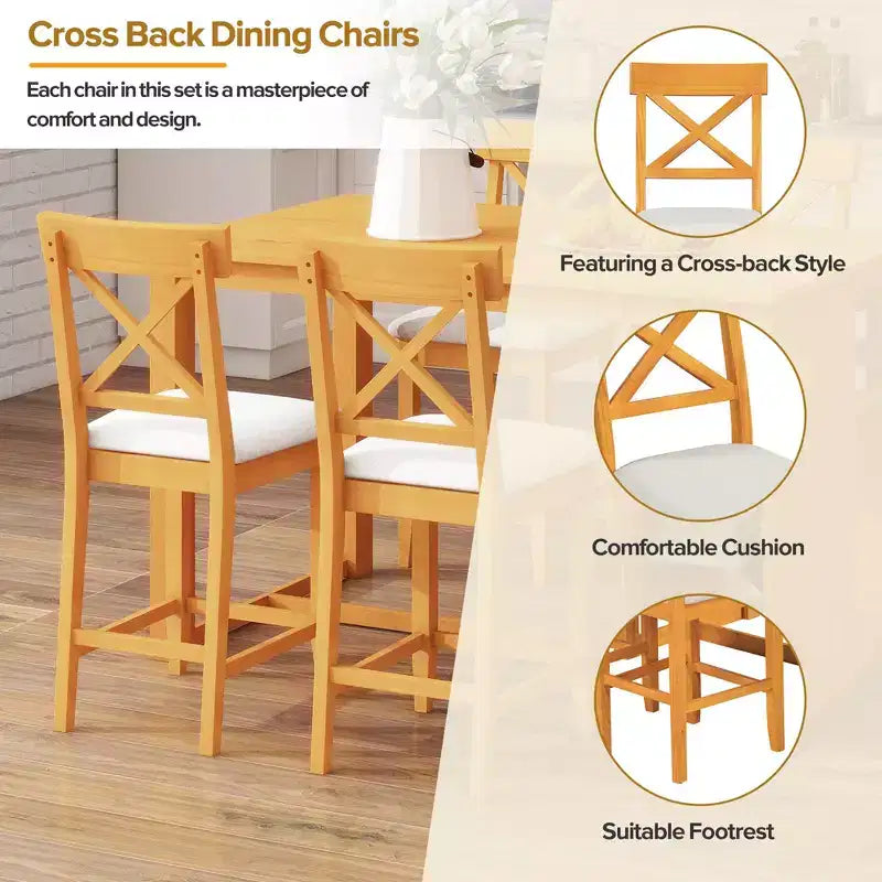 Set da Pranzo in Legno Massello per 4 con Ripiani, Tavolo Rettangolare da Cucina e 4 Sedie per Sala da Pranzo, Angolo Colazione Appartamento