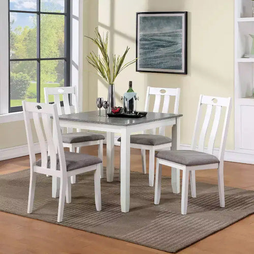 + Set da 5 pezzi Seawhisper per sala da pranzo, stile Transizionale, Bianco/Grigio: Legno massello, Sedie imbottite, Stile Cottage