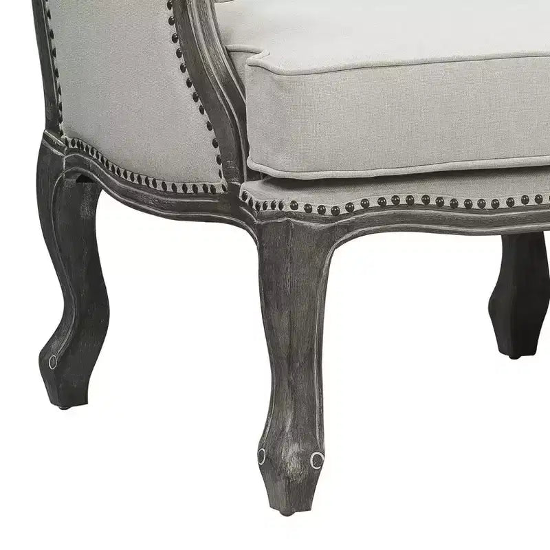 Divano Tania 56" lino crema e finitura marrone - Acme Furniture: Cabriole francese, borchie, nessun assemblaggio richiesto