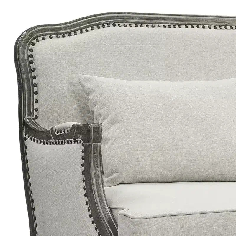 Divano Tania 56" lino crema e finitura marrone - Acme Furniture: Cabriole francese, borchie, nessun assemblaggio richiesto