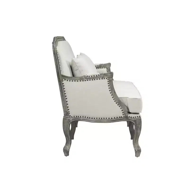 Divano Tania 56" lino crema e finitura marrone - Acme Furniture: Cabriole francese, borchie, nessun assemblaggio richiesto