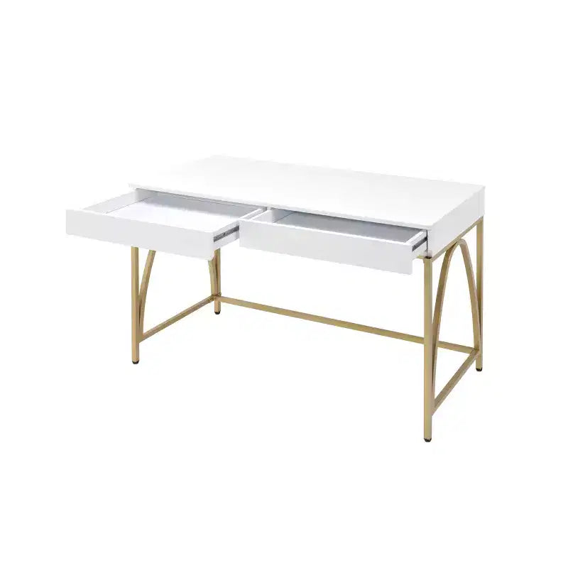 Toeletta 50" Lightmane Finitura Bianca Lucida e Oro - Acme Furniture