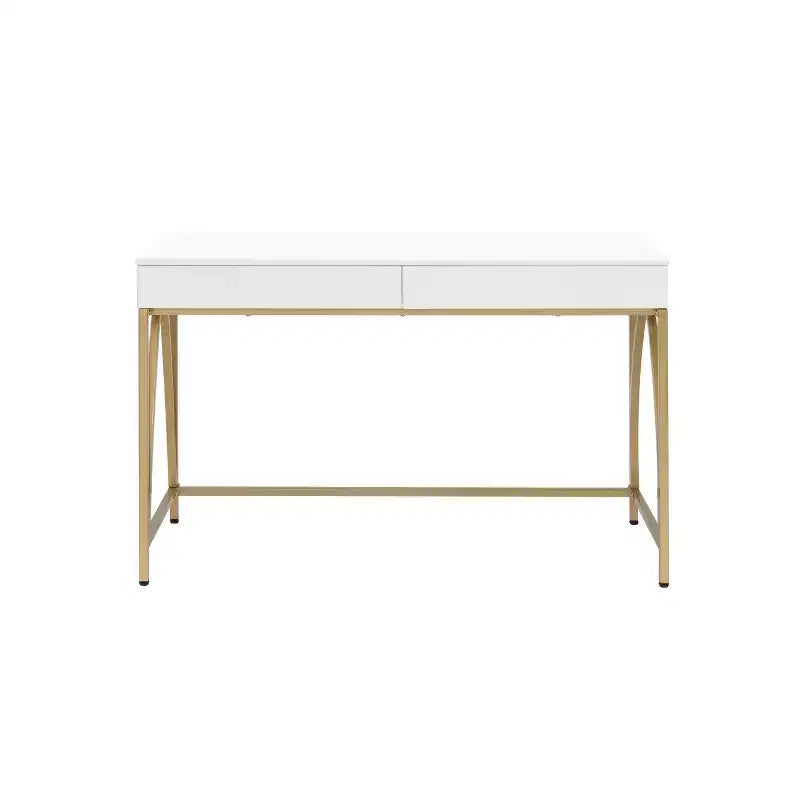 Toeletta 50" Lightmane Finitura Bianca Lucida e Oro - Acme Furniture