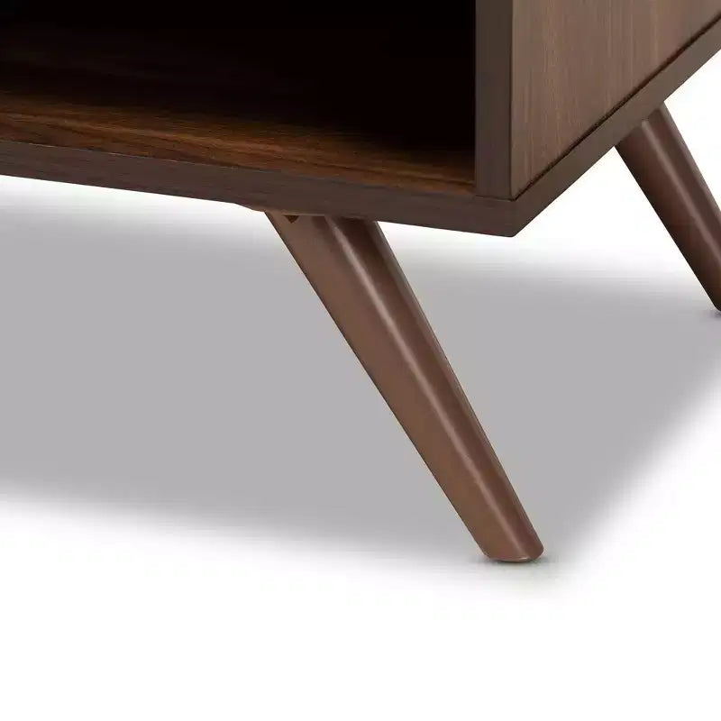 Comodino Naoki Bicolore Legno Grigio/Noce con 1 Cassetto - Baxton Studio: Contenitore Comodino, Gambe Oblique, Design Retrò