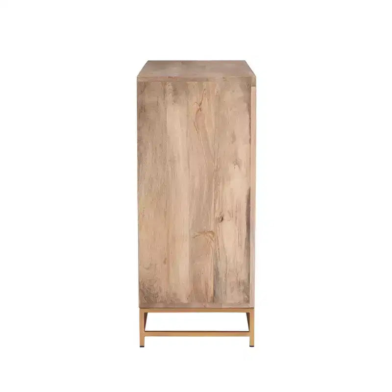 Mobiletto con anta in canna naturale, 1 ripiano e base in metallo dorato - Powell