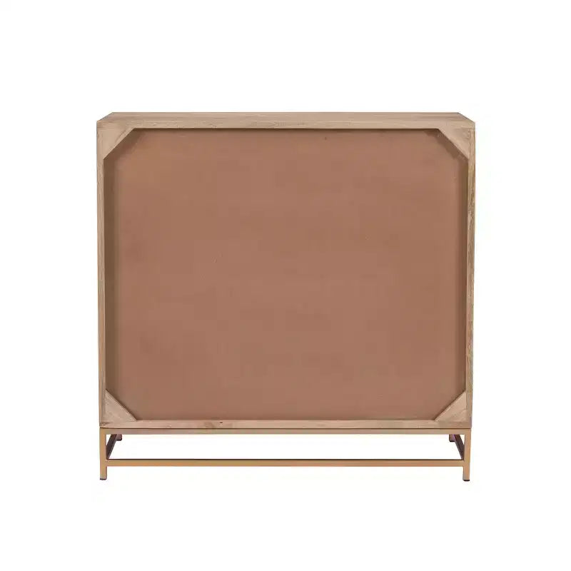 Mobiletto con anta in canna naturale, 1 ripiano e base in metallo dorato - Powell