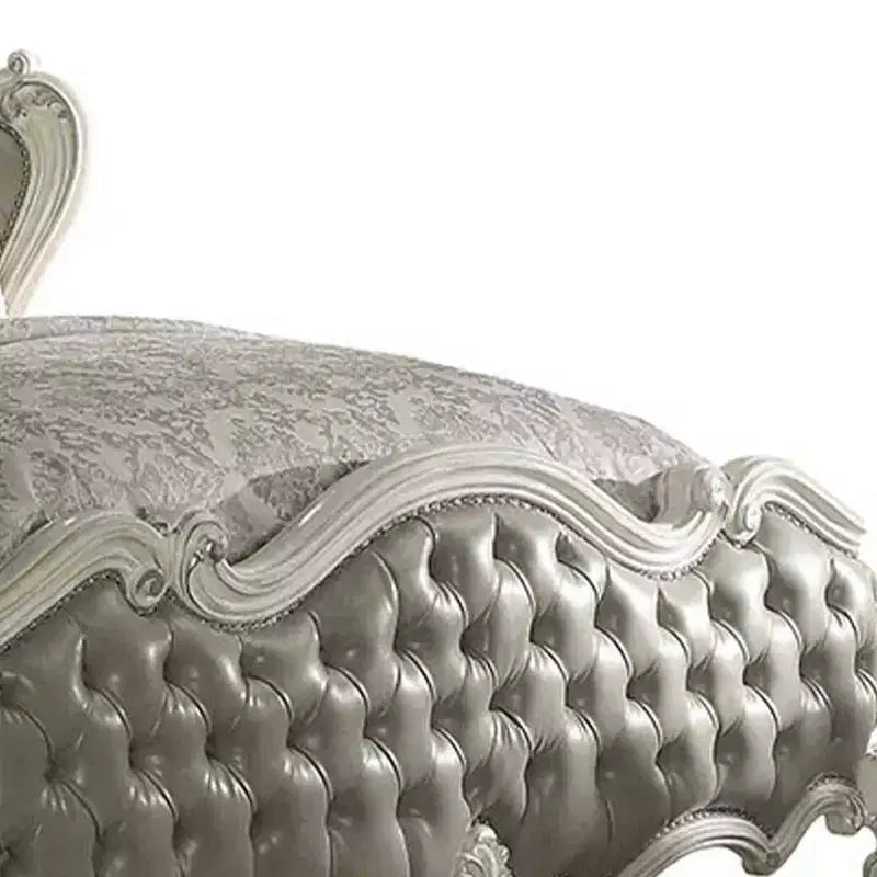 Letto matrimoniale Versailles in similpelle grigia vintage con finitura bianco osso
