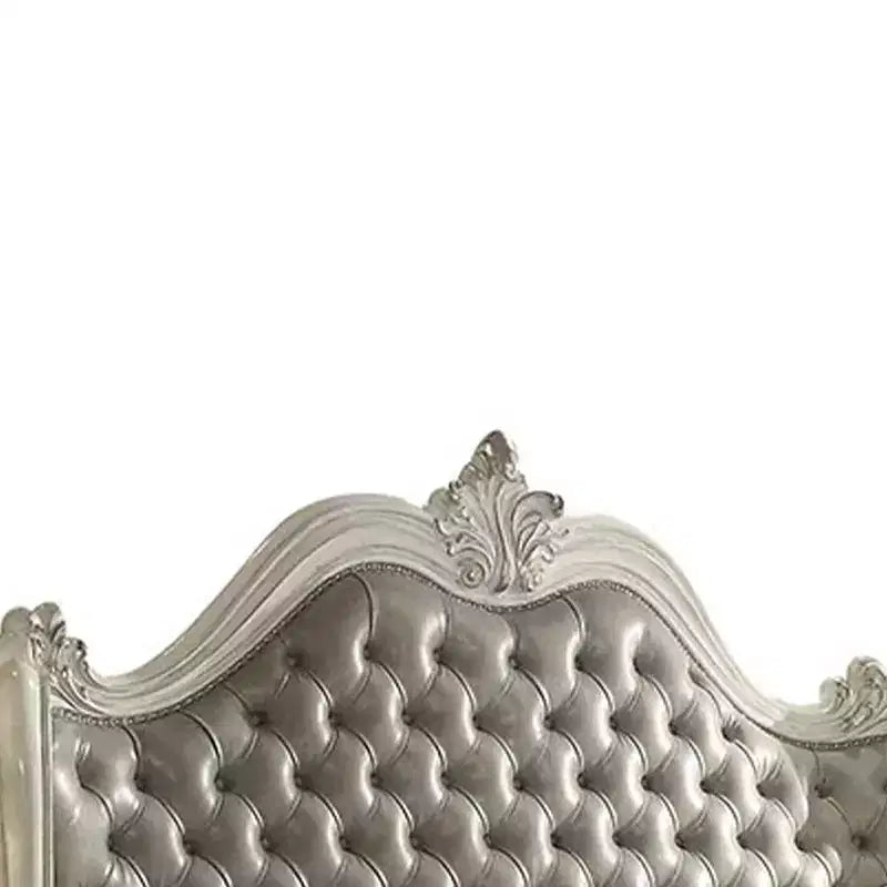 Letto matrimoniale Versailles in similpelle grigia vintage con finitura bianco osso