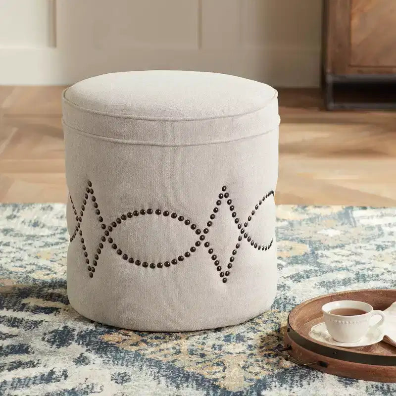 55 Downing Street Iriza Pouf Rotondo Oatmeal con Borchie
