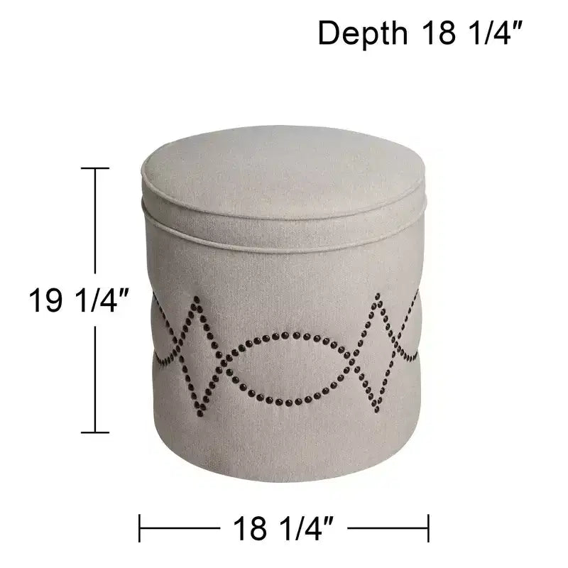 55 Downing Street Iriza Pouf Rotondo Oatmeal con Borchie