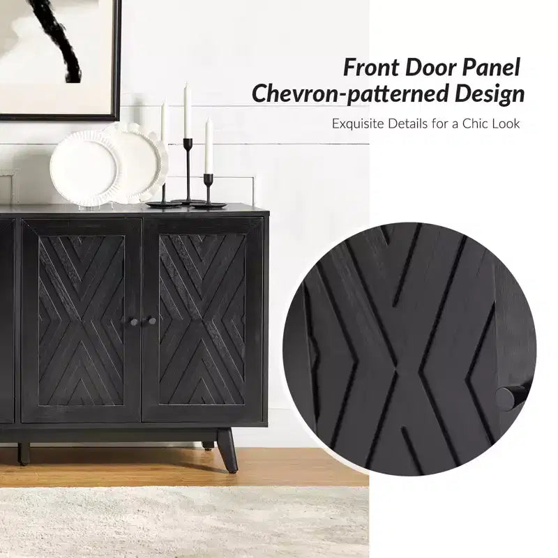 57Ampia credenza di metà secolo con motivo Chevron e ripiani regolabili
