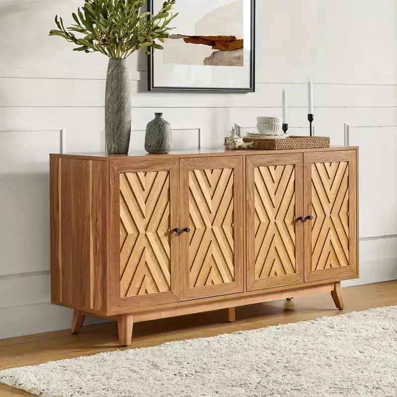 57Ampia credenza di metà secolo con motivo Chevron e ripiani regolabili