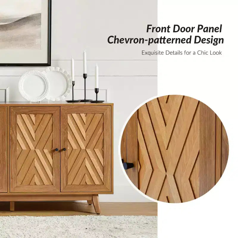 57Ampia credenza di metà secolo con motivo Chevron e ripiani regolabili