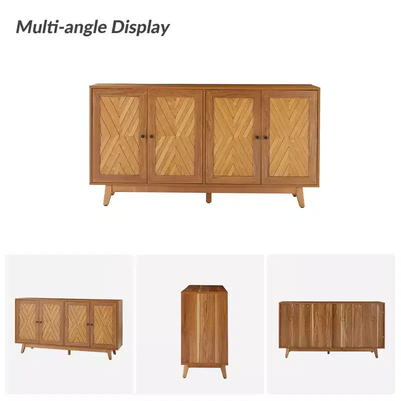 57Ampia credenza di metà secolo con motivo Chevron e ripiani regolabili