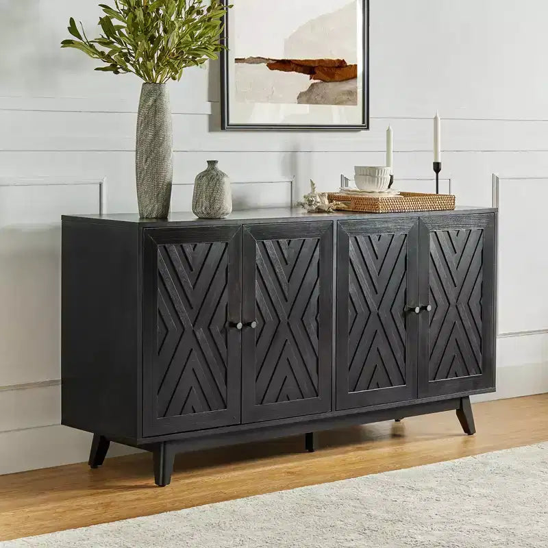 57Ampia credenza di metà secolo con motivo Chevron e ripiani regolabili