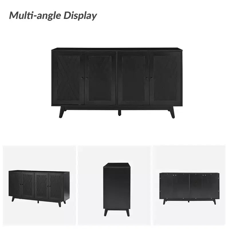 57Ampia credenza di metà secolo con motivo Chevron e ripiani regolabili